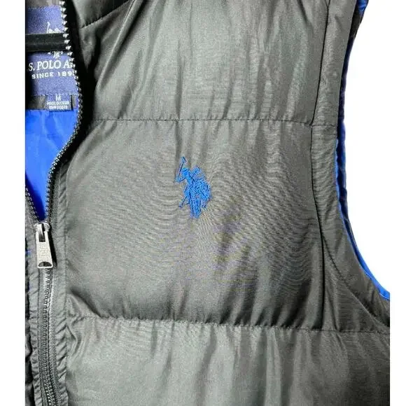 US POLO ASSN MENS PUFFER VEST BLACK AND BLUE SIZE M - Picture 2 of 6
